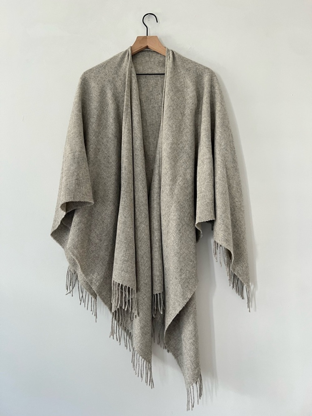 MUJI gray yak wool blanket scarf large shawl cape stole muffler poncho fringe